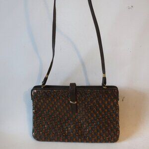 Womens Walter Katten Brown Bronze Woven Leather Crossbody Handbag